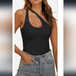 NWT- Good American- Size 3/Large- Sheer Asymmetrical Bodysuit.
